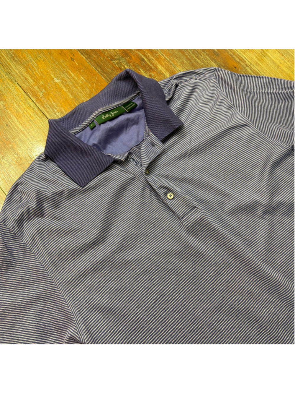 Bobby Jones Mens L Purple White Micro Stripe Cotton Short Sleeve Polo Shirt